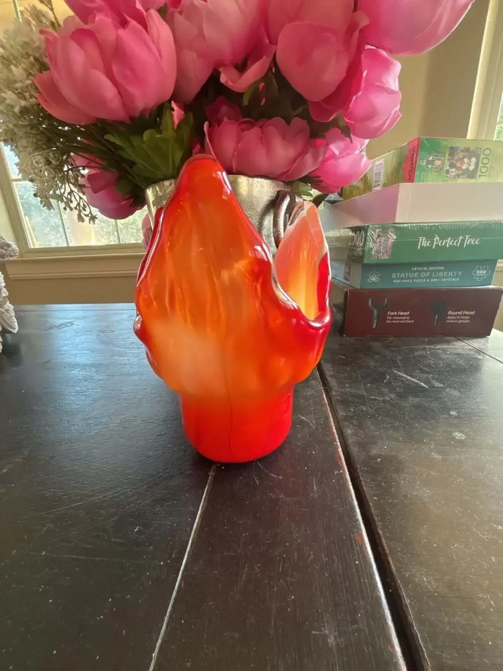 Vintage Kreiss Corp Japan Amberina Art Glass Flared Vase